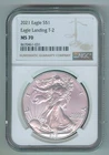 2021 U.S. SILVER AMERICAN EAGLE - KM#273 - EAGLE LANDING T-2 - NGC - MS70