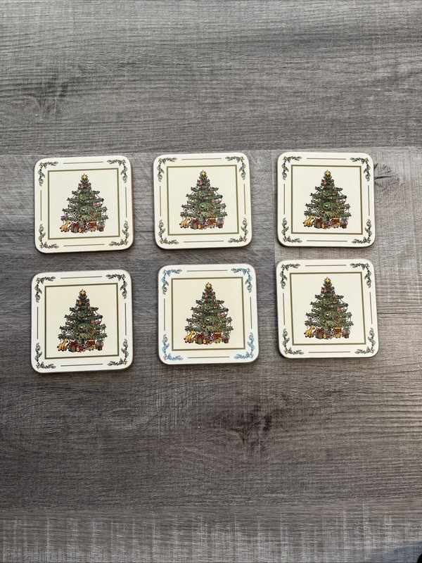 Pimpernel Spode Christmas Tree Holiday Coasters (Set of 6) - Cork Backed Board