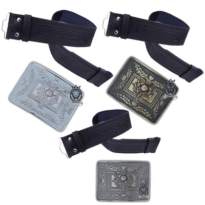 LION OF SCOTLAND Scottish Kilt Belt & Buckle Thistle Antique Leather, Handcrafted Celtic Embossed