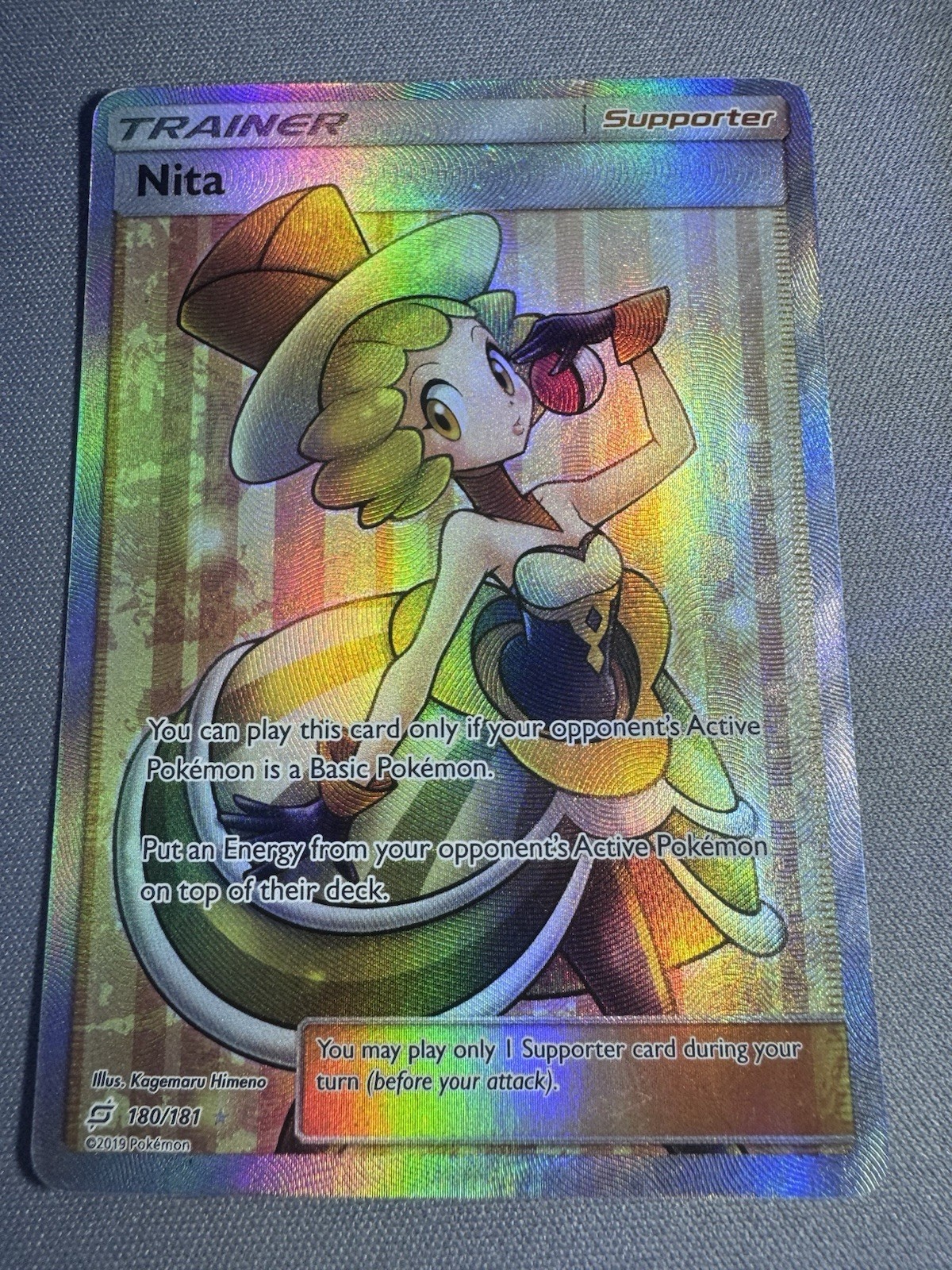 Pokémon Nita Full Art Holo Ultra Rare Sm-Team Up 180/181 Trainer Card LP