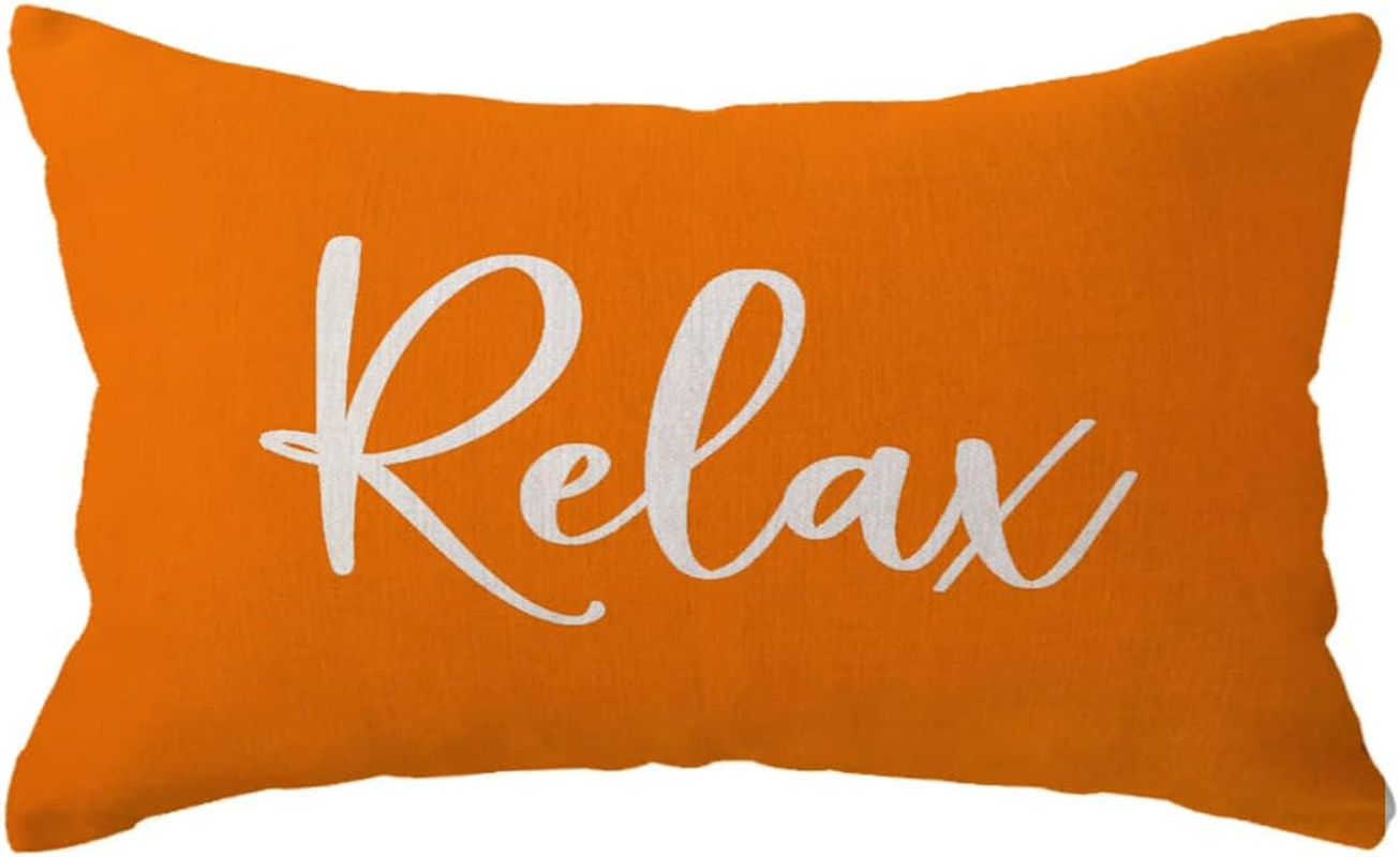 Relax Lumbar Pillow Case 12x20 Farmhouse Orange Housewarming Gift