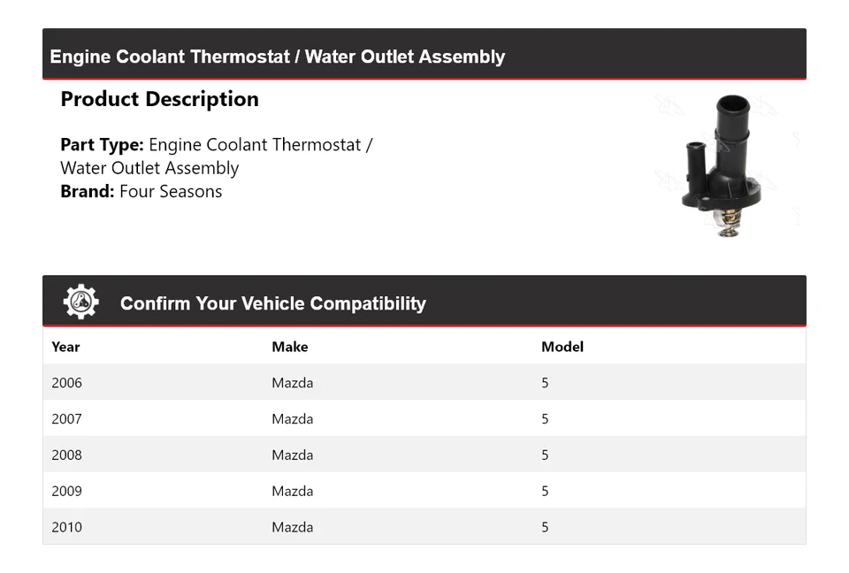 Termostato de refrigerante de motor/conjunto de salida de agua para Mazda 2006-2010 4 estaciones Foto 2 de 4