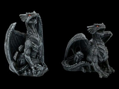 Drachen Figuren 2er Set - Dark Fury - Gothic Deko Fantasy Dragon Geschenk