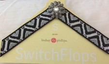 LINDSAY PHILLIPS SWITCH FLIP FLOP STRAPS ANNE S BLACK GRAY W/RHINESTONE NWT