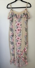 CC FASHIONS Hawaii Tropical Floral Print Dress Size 9/10 Ruffle Hem Beach Maxi