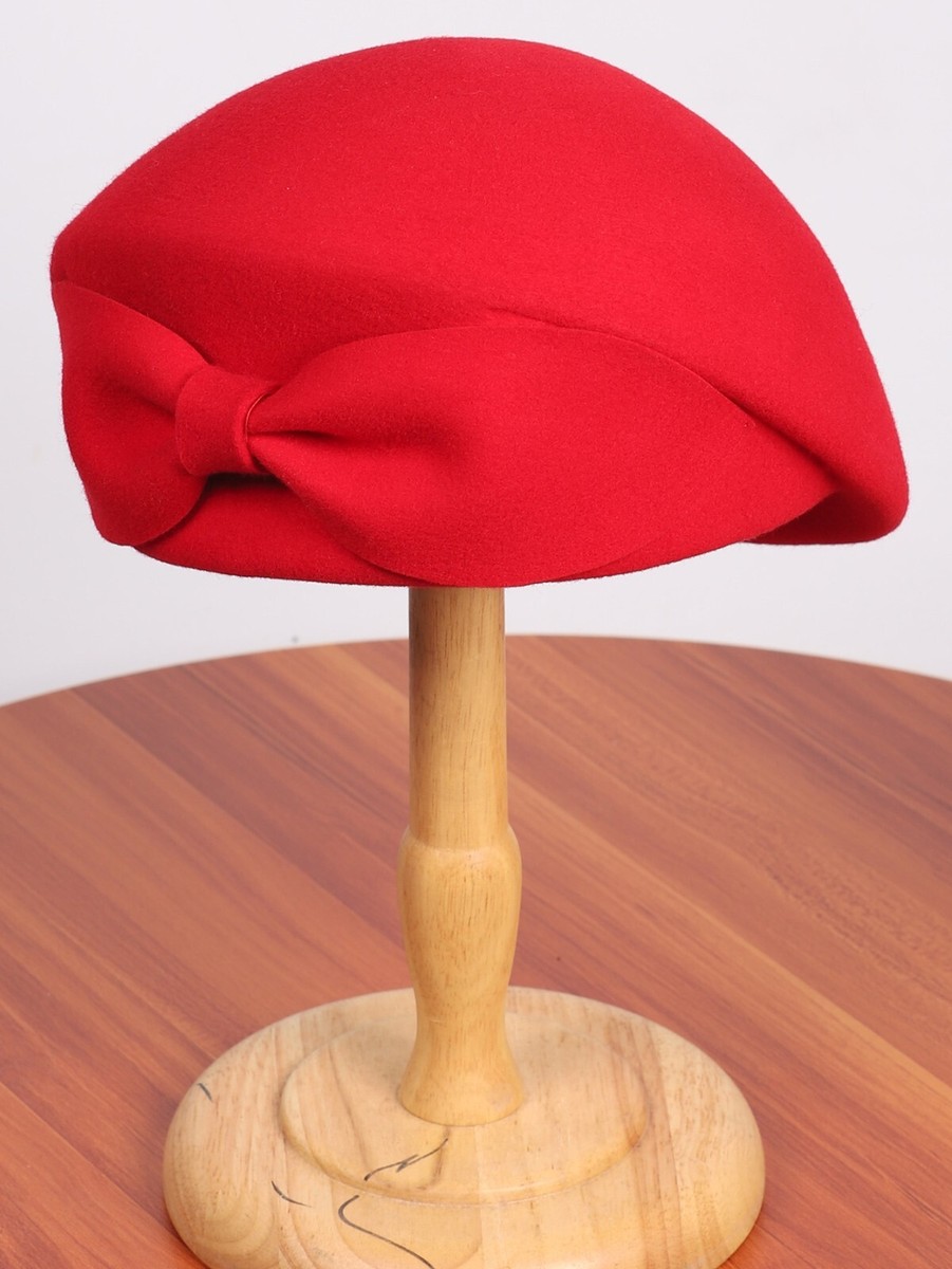 2299 Red Wool Felt Wedding Bride Beret Fascinator Hats For Women Ladies Lady Beret Women main image 3