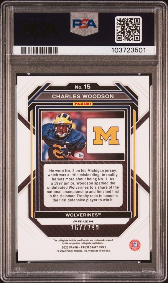 2023 Panini Prizm Draft Picks Charles Woodson Blue Wave #/249 PSA 10 ...