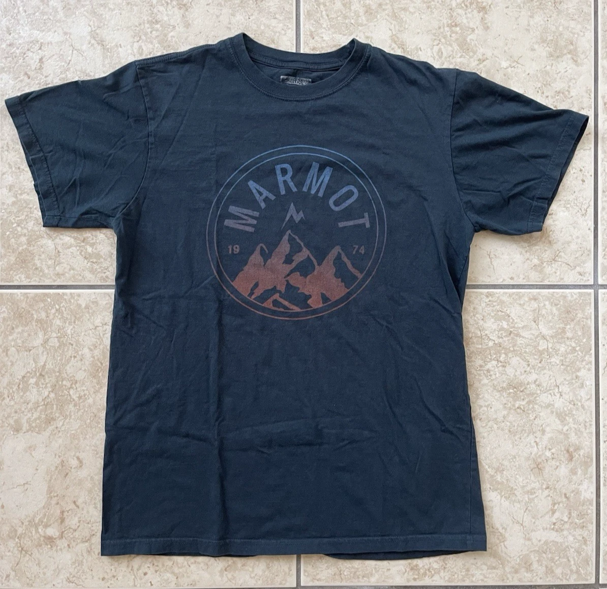 Marmot Men's Short Sleeve Graphic T- Shirt Medium Blue Climbing Trail Sports Tee