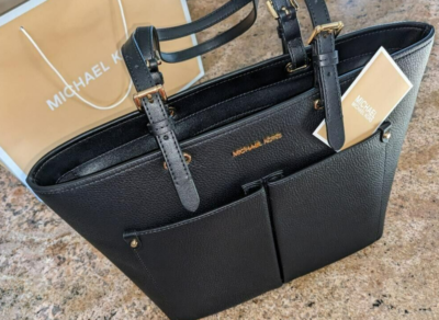 Michael Kors Jet Set Travel MD Leather Double Pocket Tote Bag