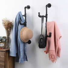 Industrial Design Black Metal Wall Hanging Hat&Coat Rack w/ Adjustable Arm Hook