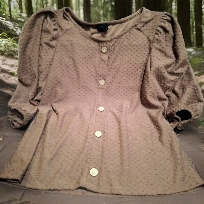 W5 Women's Brown Top 3/4 Sleeve, Raised Dot, Size Medium
