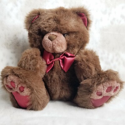 Dandee International Limited Teddy Bear 11'' Plush Large Feet Burgundy Bow Pads