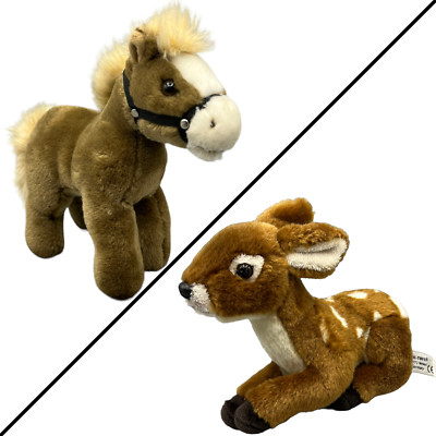 Uni Toys Pony Pferd Zaumzeug  beige weißer Blesse 24cm / Reh Kitz 20cm Stofftier