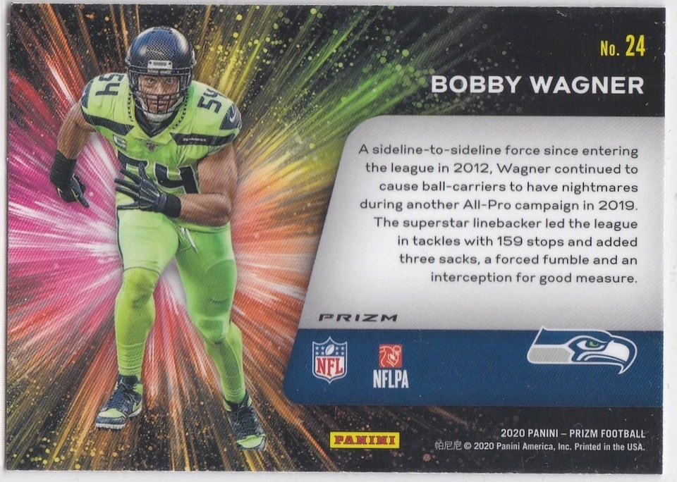 BOBBY WAGNER Seattle Seahawks FIREWORKS GREEN PRIZMS VARIATION Football Card LE! - Image 2 of 2