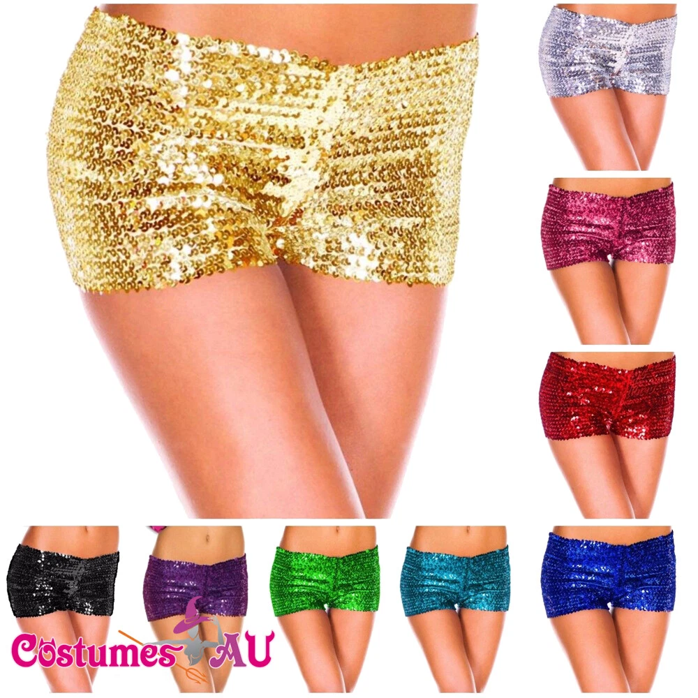 Womens Sequin Shorts Bling Hot Pants 80s Dance Disco Wear 1980s