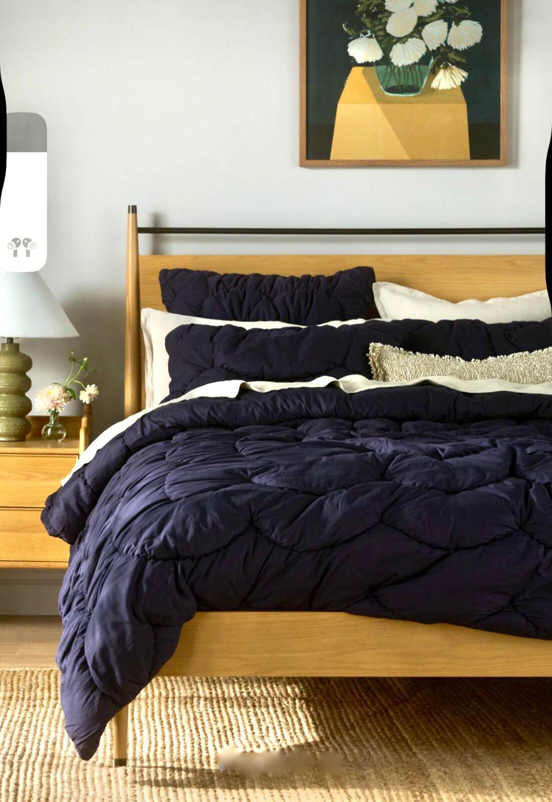 Плотное стеганое одеяло из хлопка с текстурой Anthropologie Skylar, шиферное темно -синее Queen NEW