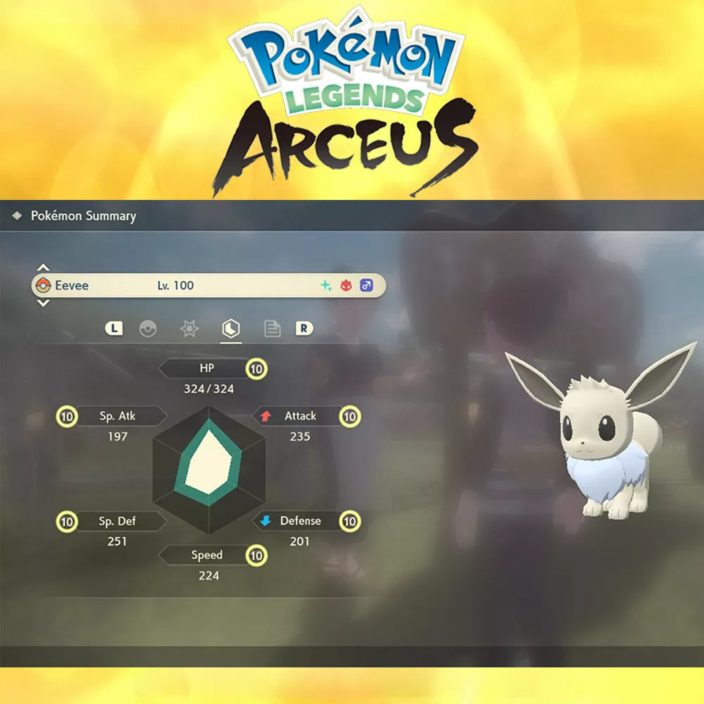 All Eevee Eeveelutions Set Shiny Max Effort Level Stats - Pokemon Legends  Arceus