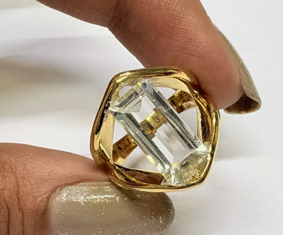 6.20 Gramm Natürlich Aquamarin 925 Silber Vergoldet Unique Ring Damen Größe 5 US - Bild 2 von 4