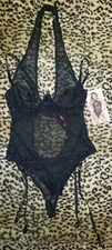 SEVEN TIL MIDNIGHT HALTER LACE TEDDY  W GARTERS L DOLLS KILL NWT GOTH Fetish 
