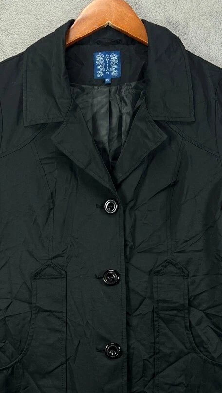 Ambition Black Trench Coat Womens XL Black Jacket  Midi Nylon Blend Pockets - Image 4 of 4