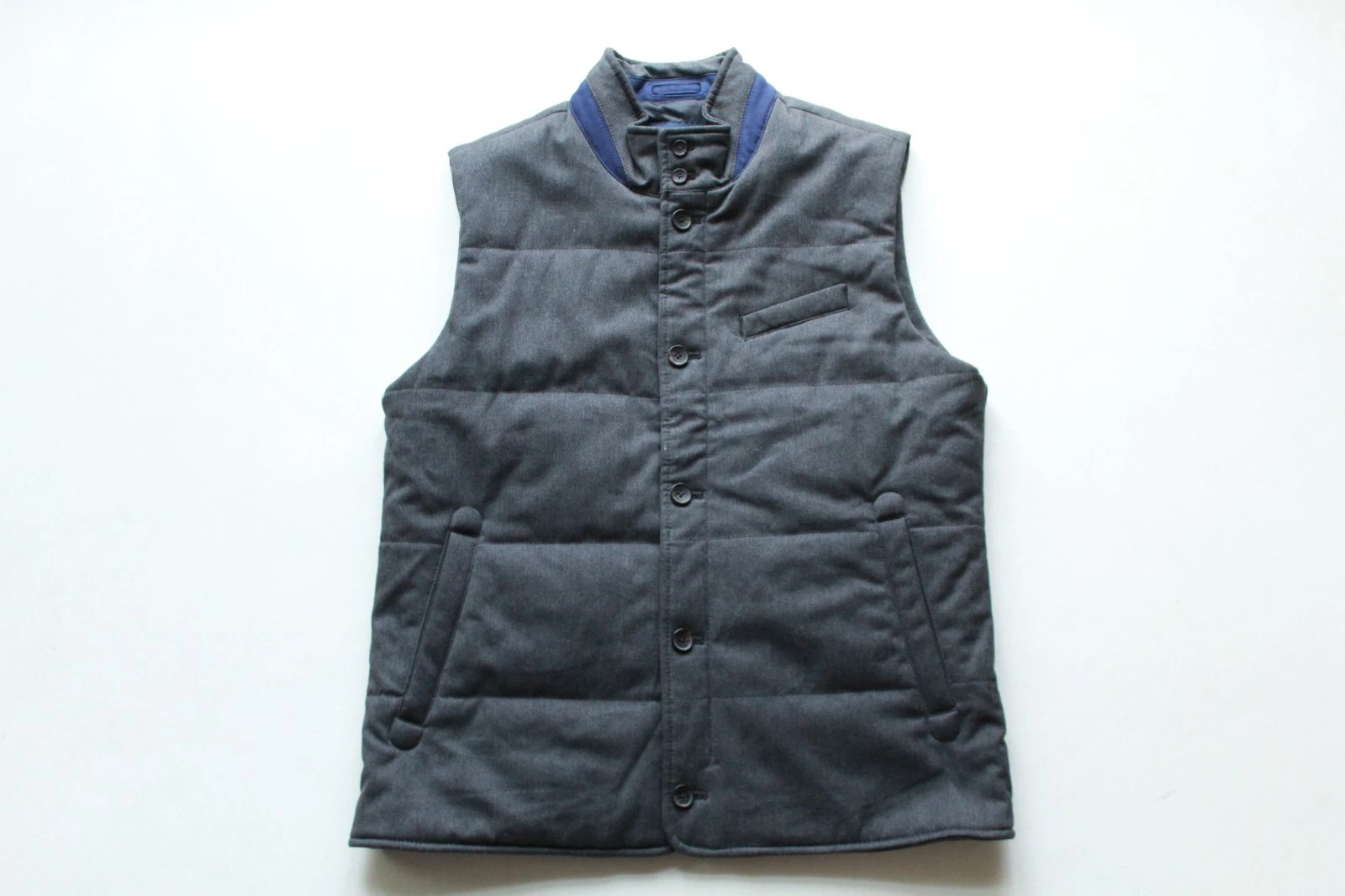 Stellar Brooks Brothers Gray Cotton Blend Prima Loft Zip Front Padded Vest Sz L