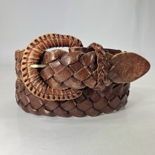 Worn Wide Brown Braided Leather Belt - Women's Size 30