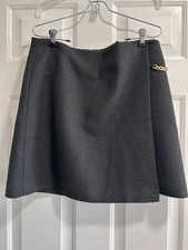 Ann Taylor Black Tweed Chain Accent A-Line Knee Length Skirt Size 14
