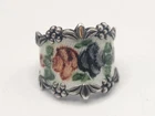 Vintage Vargas Taxco Sterling Silver Hand Painted Enamel Floral Wide Band 6.5