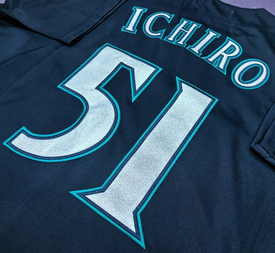 Camiseta deportiva cosida vintage Ichiro Suzuki #51 Mariners Throwback azul marino. Foto 3 de 4