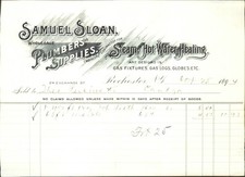 1894 Samuel Sloan Plumbers Supplies Rochester NY Invoice Plumbing Receipt