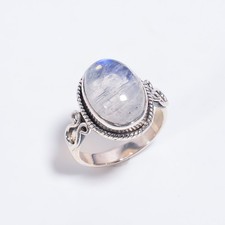 Rainbow Moonstone Gemstone Mother Vintage Wedding Statement Ring Sterling Silver