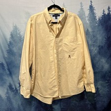 Vtg 90s Tommy Hilfiger Crest L/S Button Down Shirt Yellow Old Tag Flag Logo XL