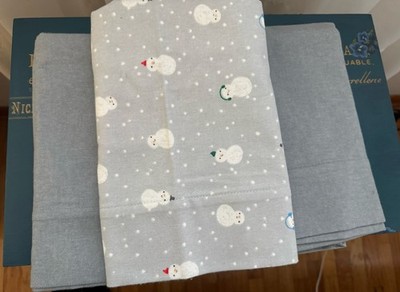 Cuddle Duds 2 King Gray Flannel & 1 Standard Snowmen Pillow Cases NWOT
