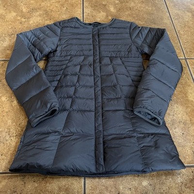 North Face Mosswood Liner 700 Down Jacket Grey Snap Closure Women s XS