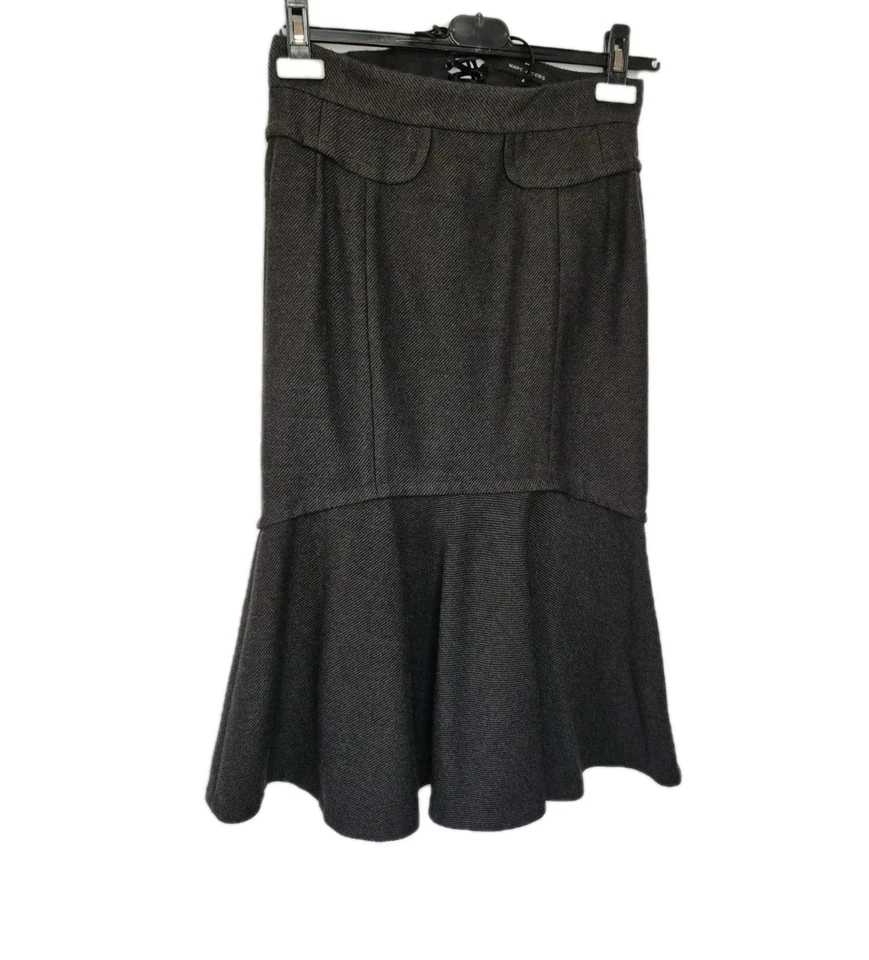 GRIS Colección Marc Jacobs Otoño 2004 Pasarela Talla 4 Lana Falda Corsé Corbata Acampanada Foto 3 de 4