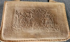 Vintage Egyptian Hieroglyphics Tooled Suede Tan Leather Bag Handbag Egypt Made