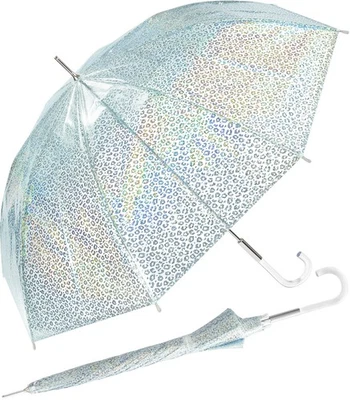HAPPY RAIN Stockschirm durchsichtig transparent Damen Regenschirm schimmernd Glitter Leo