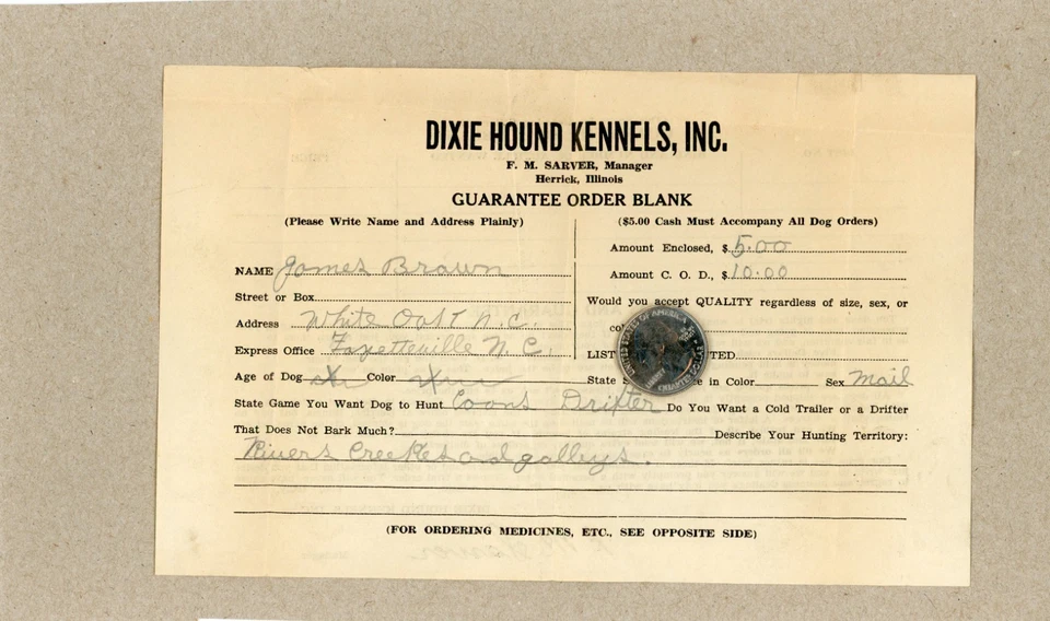 JAMES BROWN, WHITE OAK, NORTH CAROLINA (CDS) - SEPT 1935 ENCLOSURES - Image 4 of 4