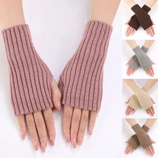 Women Half Finger Gloves Winter Knitted Arm Sleeves Fingerless Mittens Solid Col
