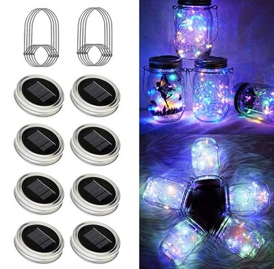 8 Pack Solar Outdoor Fairy Star Firefly Jar Lids Lights,Solar Fairy String Li...