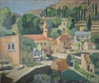 Hanna Levy (Weiler)  Yitzhak Levy oil canvas painting Jerusalem  Ein Karem