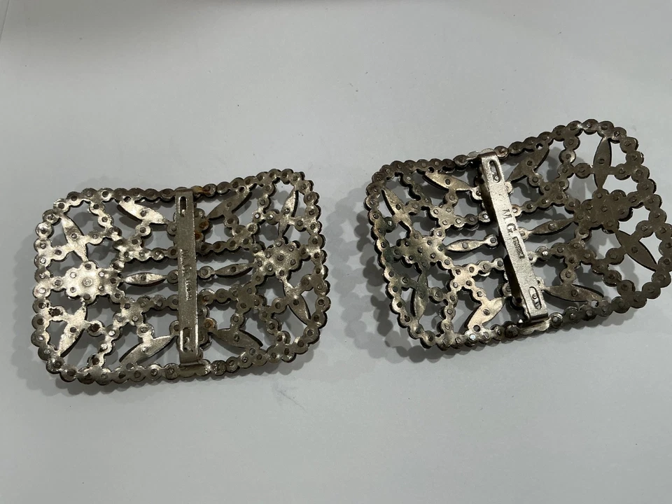 Antique M.G. signed France rivited cut steel shoe buckles - Image 2 of 4