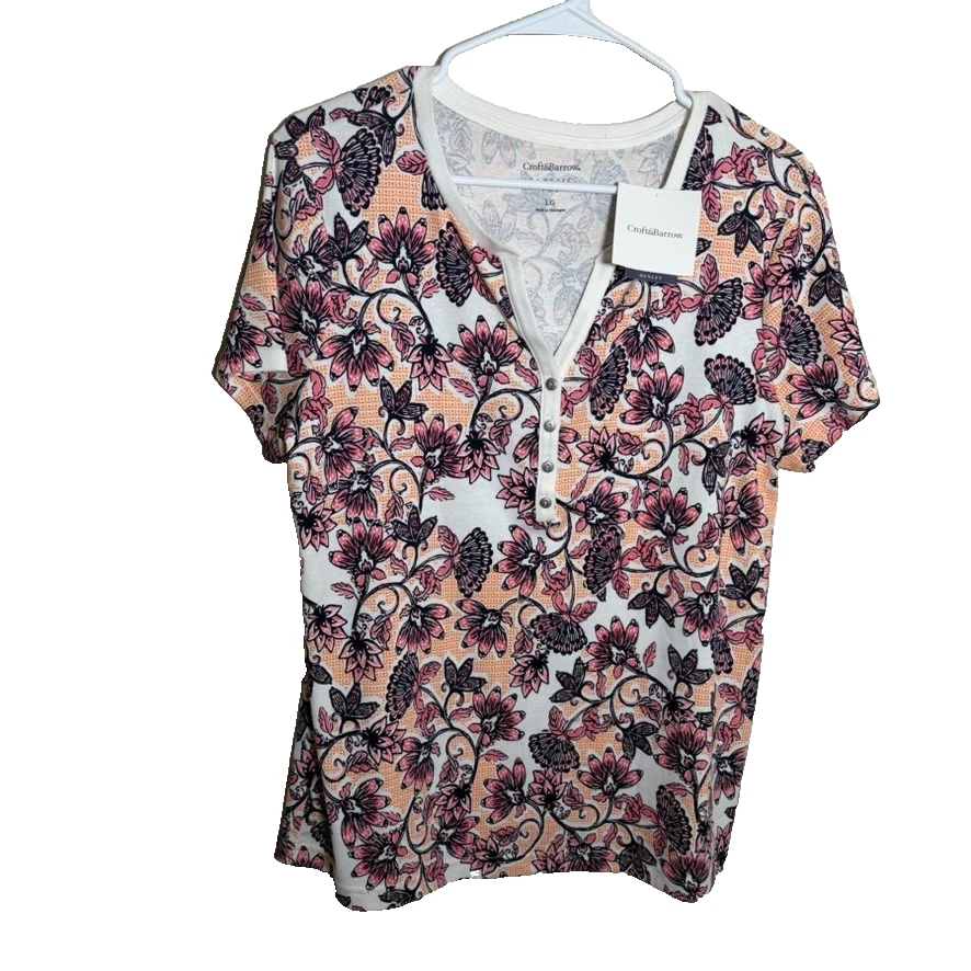 Haut Femme à Manches Courtes Croft & Barrow - Imprimé Fleuri - Taille XL - Neuf Avec étiquettes