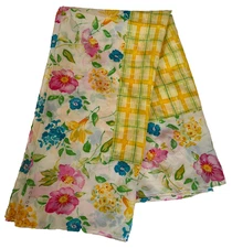 Echo 100% Silk Scarf Floral Yellow Plaid Square 30" x 30"