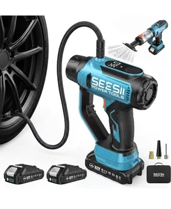 Gonfleur de pneus Portable Air Compresseur, 21V Sans fil 150PSI Voiture Air Pompe avec ...