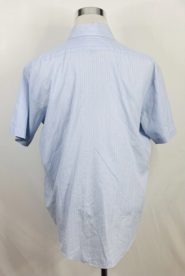 Camisa de Vestir Sears 17 Vintage Perma Prest Manga Corta Azul Rayas Mezcla de Algodón Foto 4 de 4