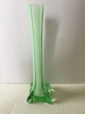 Vintage MCM Hand Crafted Green  Clear square Art Glass Bud Vase 8" Tall