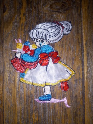 New Flower Girl Patch Wearing Dress with Red Bow Rainbow Brite Style Kids Patch