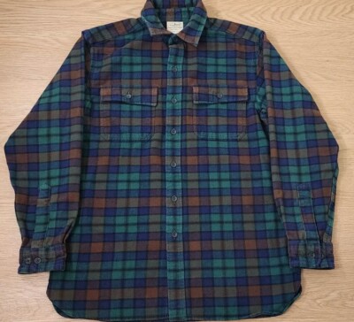 LL Bean Short Mens Medium Flannel Button Up Long Sleeve Traditional Winter Fit 