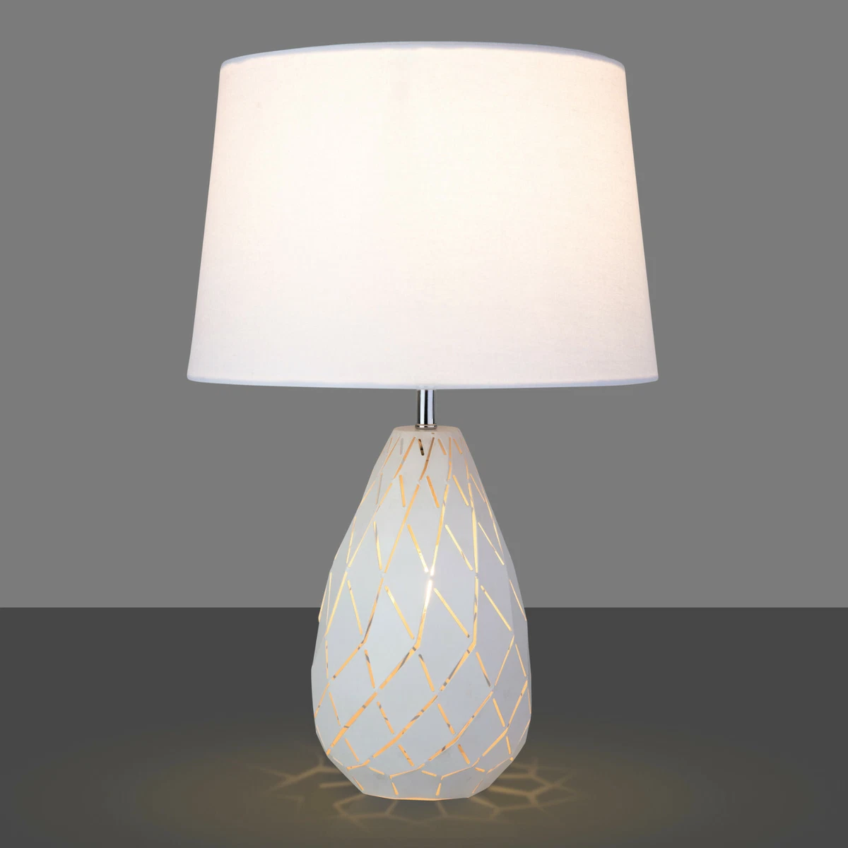 Origami White Metal Geometric Table Lamp and Shade Living Room Bedside